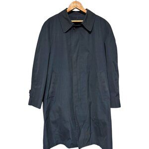 London Fog VTG men's navy trench over coat removable faux fur liner sz 40 XShort